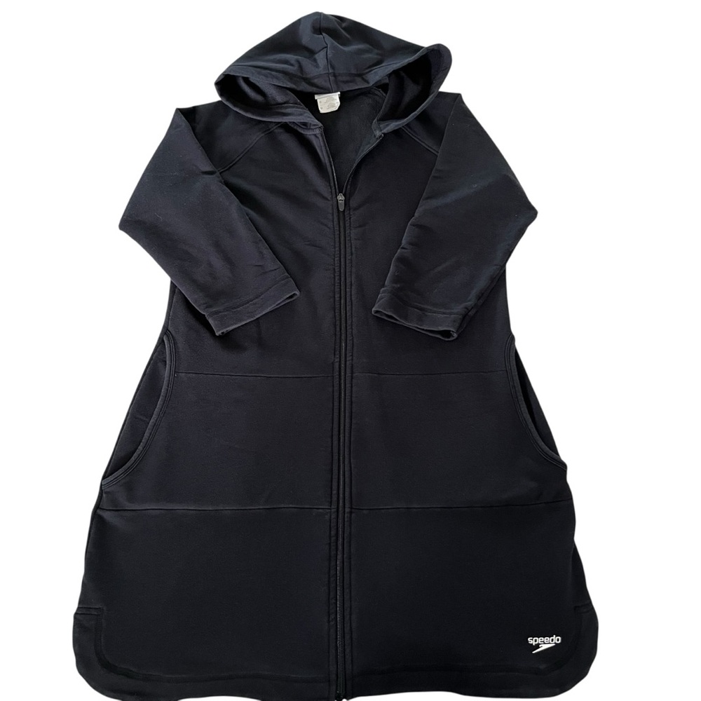 Speedo Black Hooded Front Zip Swim Coverup - Picture 3 of 4